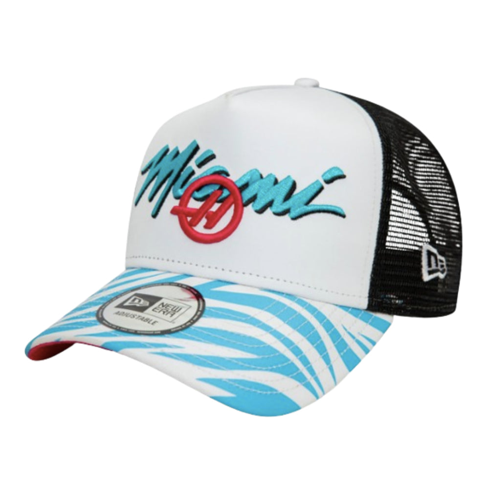 2024 Haas Miami Race Special White 9FORTY A-Frame Trucker Cap_1
