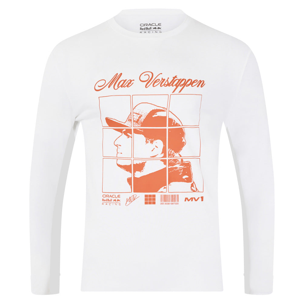 2025 Red Bull Racing Max Verstappen Puzzle L/S T-Shirt (White)_0