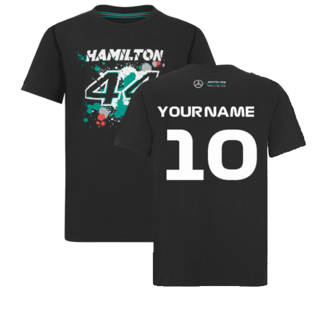 2022 Mercedes Lewis Hamilton #44 T-Shirt (Black) - Kids (Your Name)