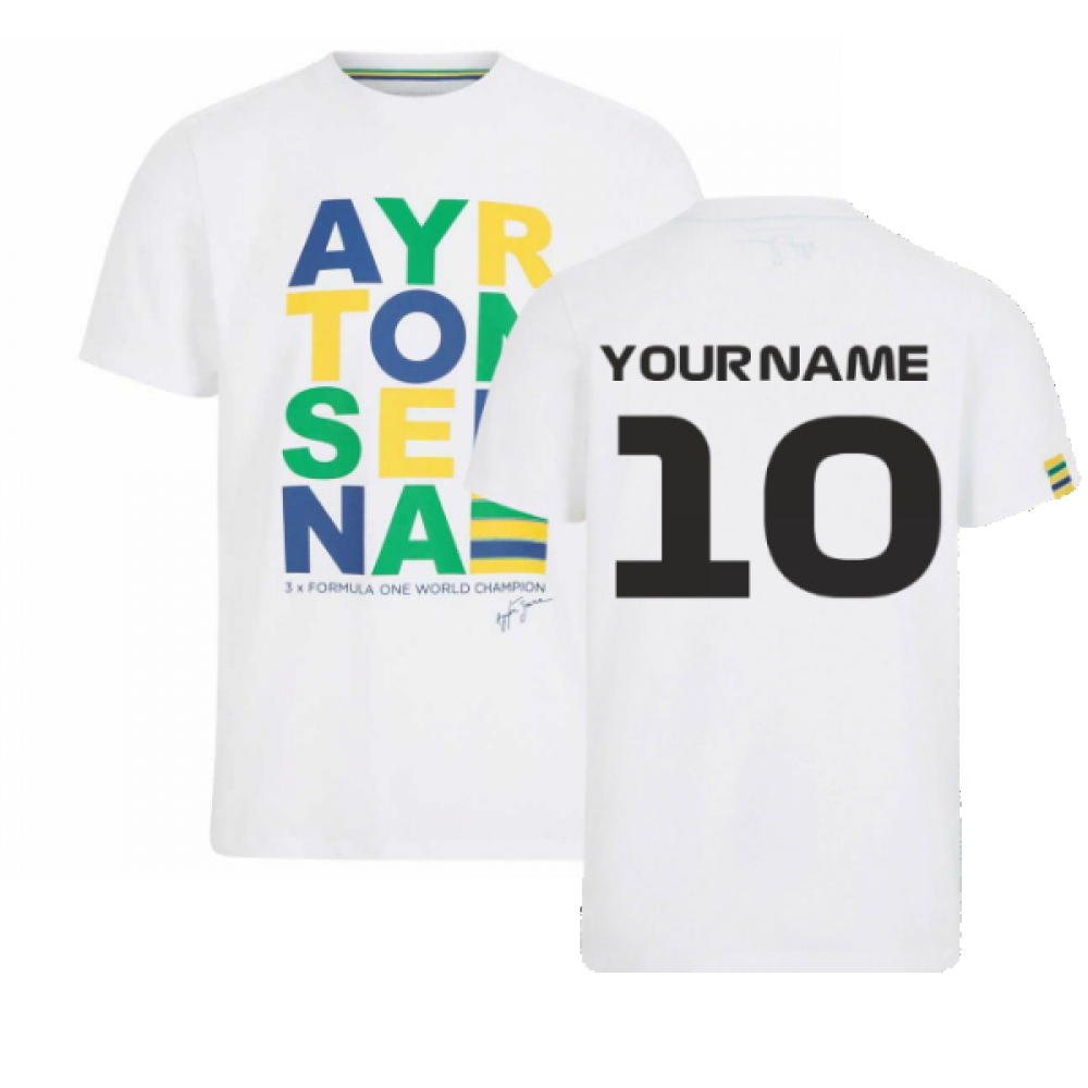Ayrton Senna FW Mens Stripe Graphic Tee (White) (Your Name)_0