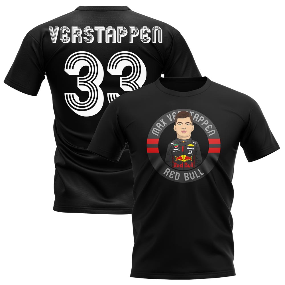 Max Verstappen Red Bull F1 Illustration T-Shirt (Black)_0