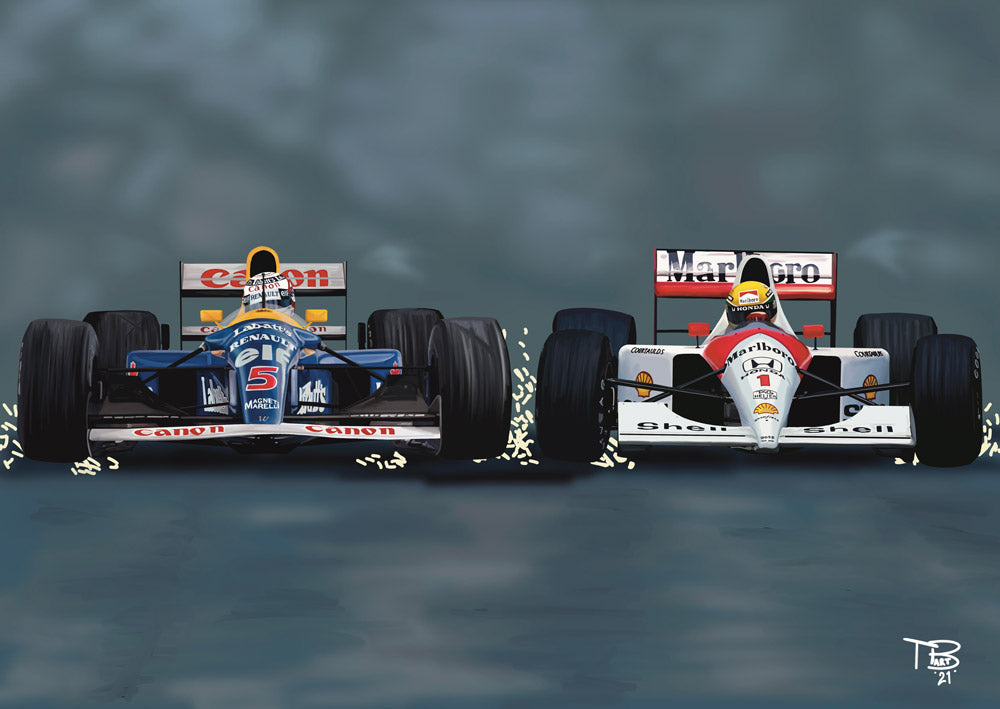 Ayrton Senna vs Nigel Mansell Art Print