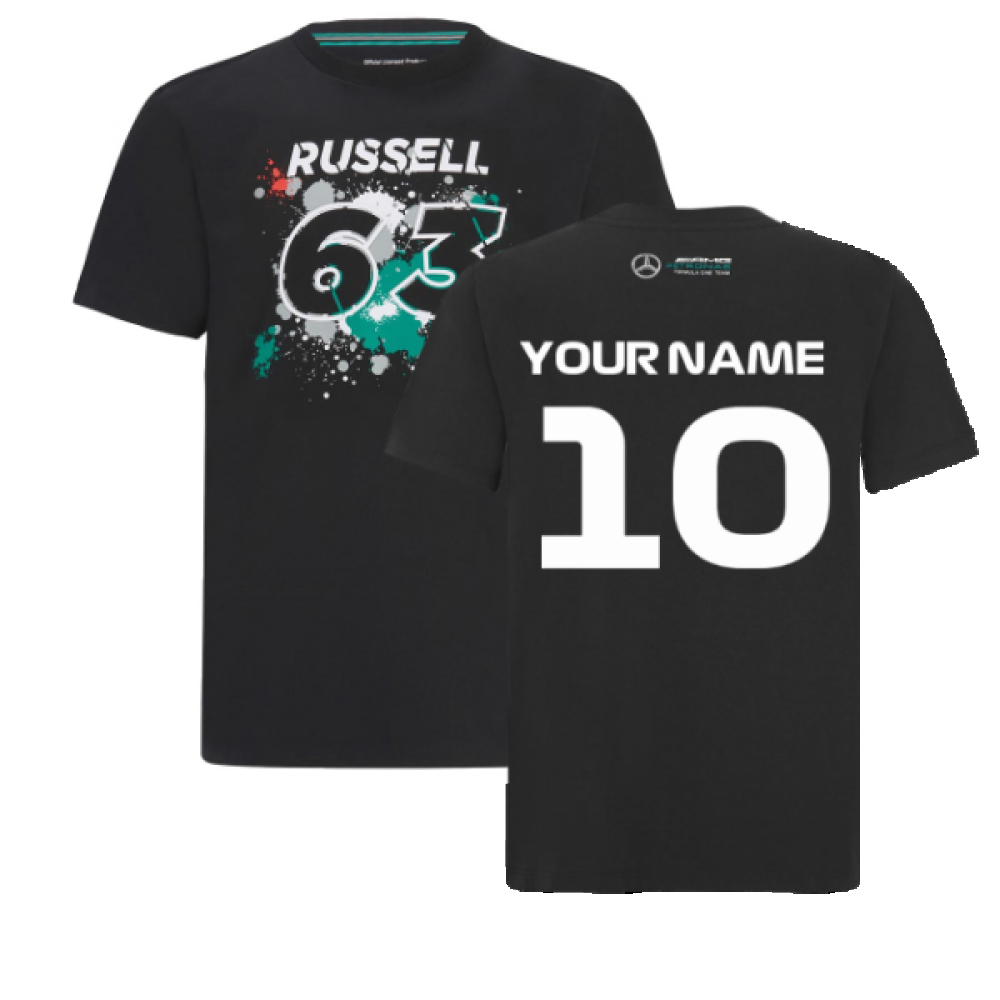 2022 Mercedes George Russell #63 T-Shirt (Black) - Kids (Your Name)