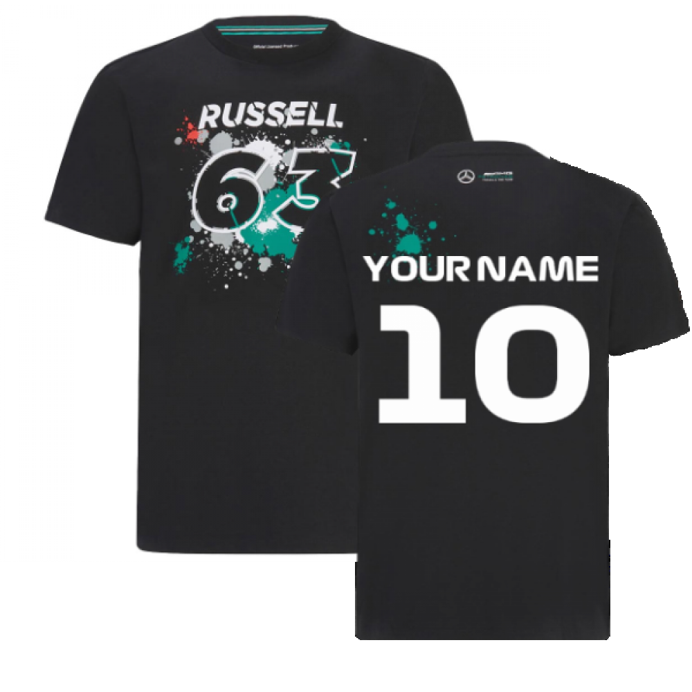 2022 Mercedes George Russell #63 T-Shirt (Black) (Your Name)_0