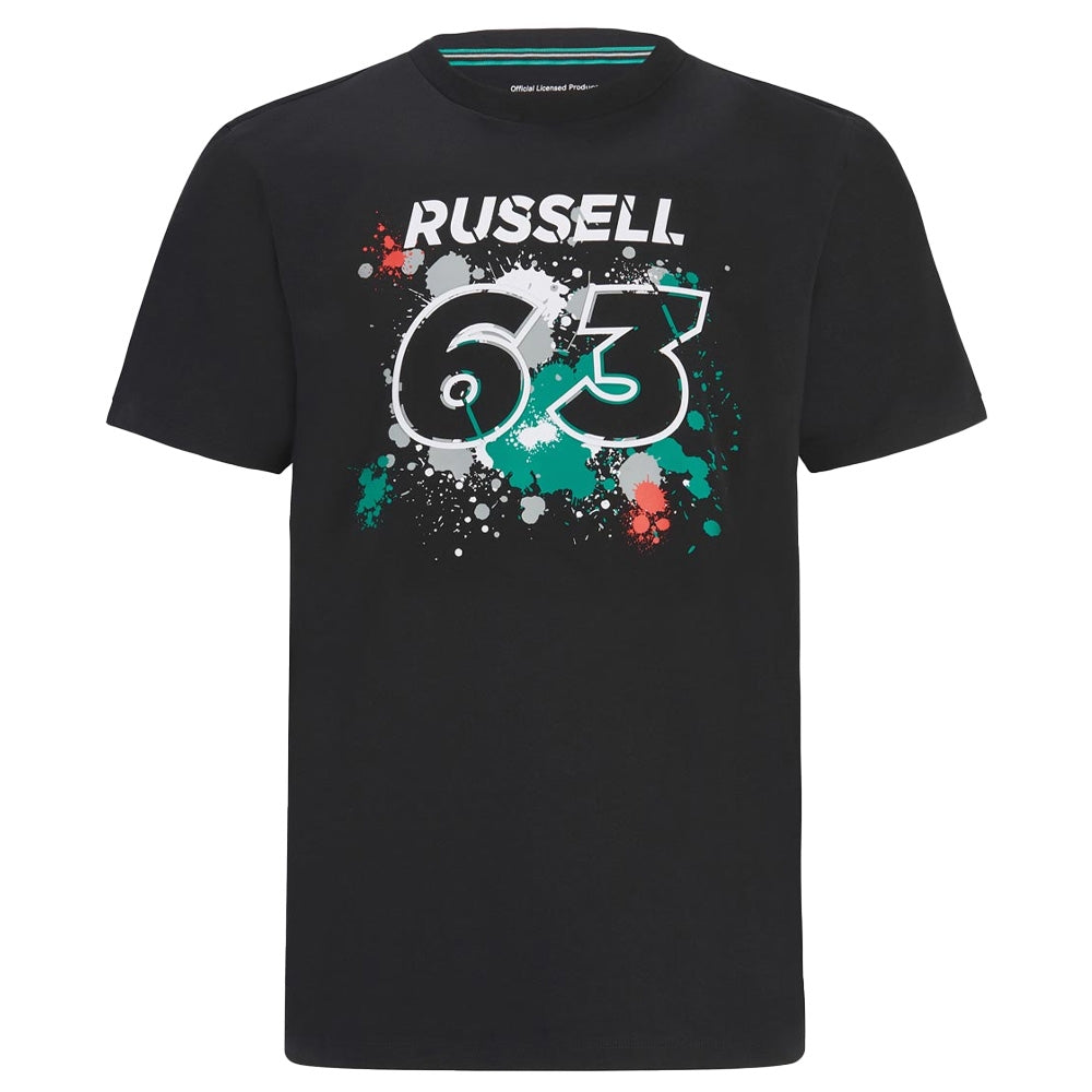 2022 Mercedes George Russell #63 T-Shirt (Black) - Kids_0